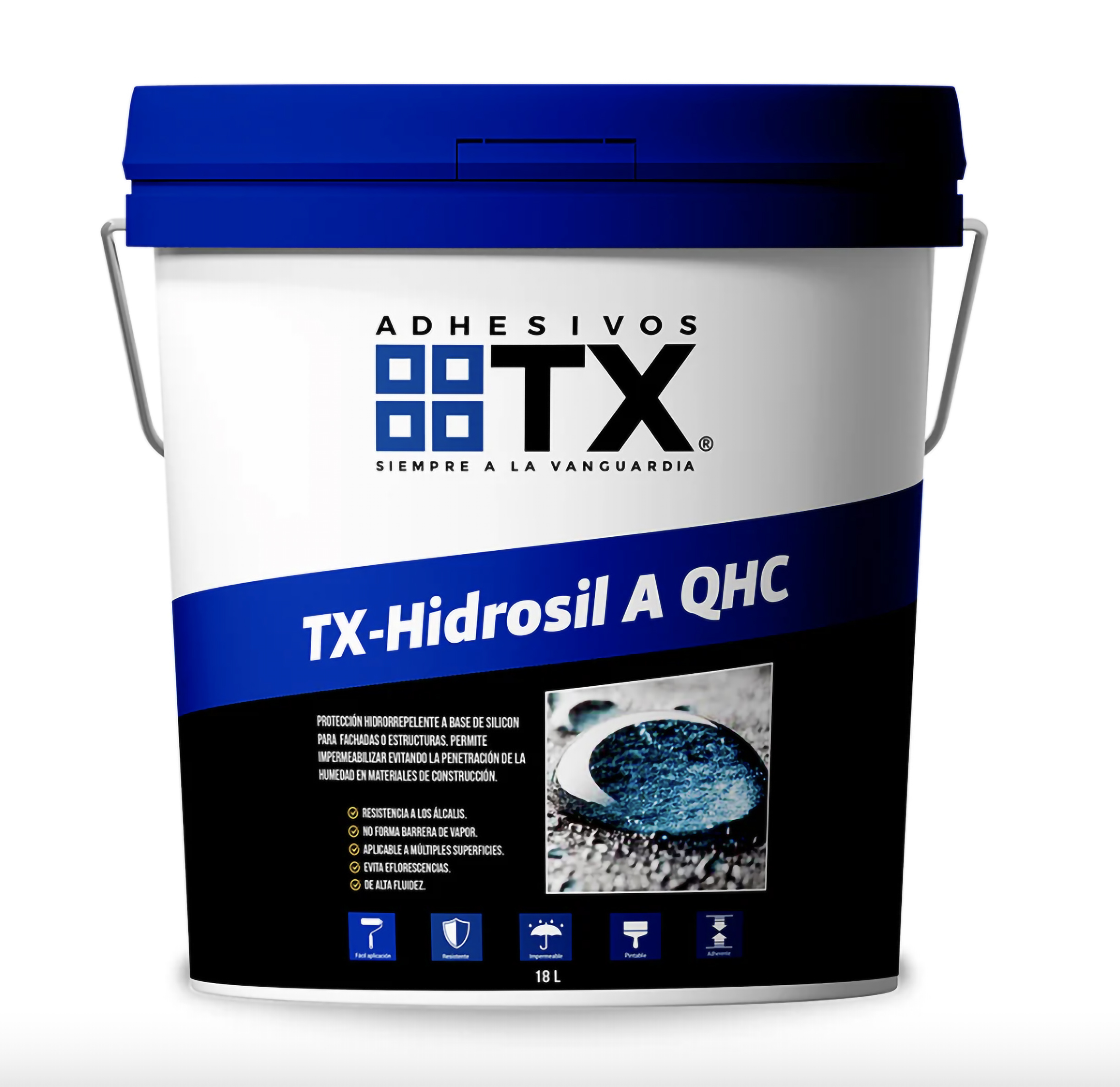 TX Hidroseal A QHC, impermeabilizante e hidrorrepelente en base a agua y siliconato de consistencia líquida, de color blanca con resultado transparente una vez aplicado